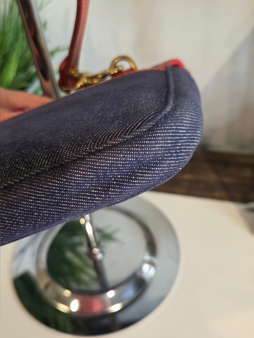 Dooney & Bourke Denim & Red Leather Crossbody Flap Bag - Vintage Made in USA - Picture 6 of 14
